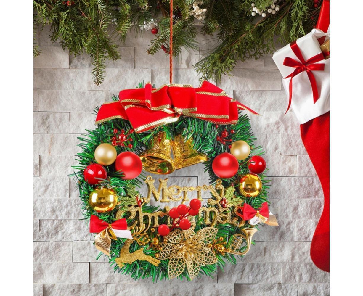 Merry Christmas Wreath 12 Inch Christmas Decorations Front Door Wreath Ornament Wall Artificial Pine Garland for Christmas Party Decor - 30CM - Image 4