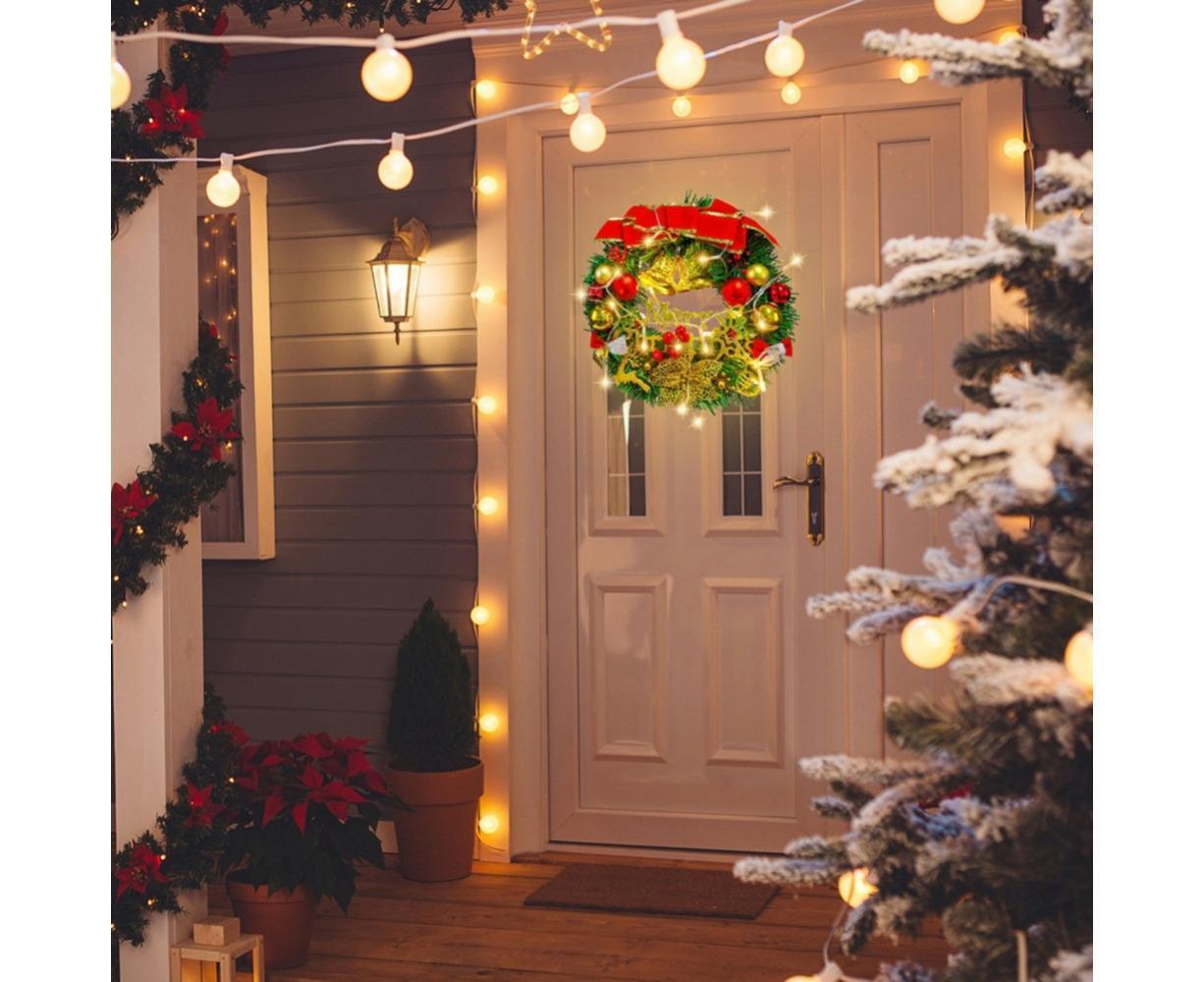 Merry Christmas Wreath 12 Inch Christmas Decorations Front Door Wreath Ornament Wall Artificial Pine Garland for Christmas Party Decor - 30CM - Image 5