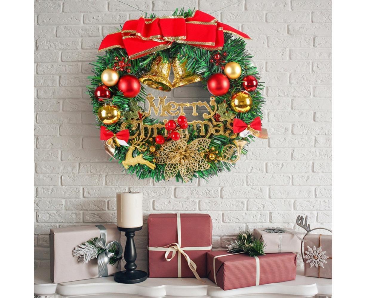Merry Christmas Wreath 12 Inch Christmas Decorations Front Door Wreath Ornament Wall Artificial Pine Garland for Christmas Party Decor - 30CM - Image 6