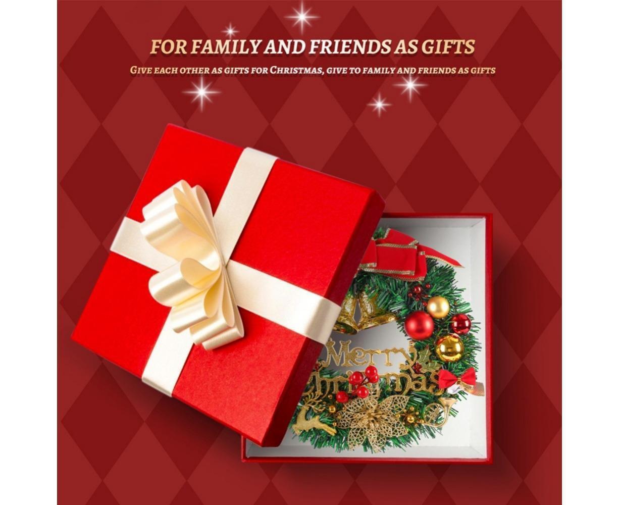 Merry Christmas Wreath 12 Inch Christmas Decorations Front Door Wreath Ornament Wall Artificial Pine Garland, with Bowknot, Bells, Red Berries - 30CM - Image 5