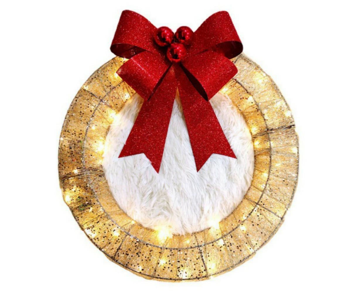 Outdoor Christmas Wreath Decoration, LED Metal Holiday Decor for Home Exterior, Garden - Gold 50CM - Image 1