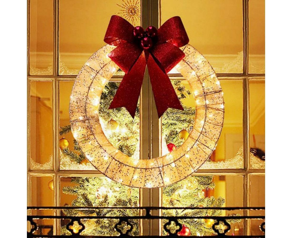 Outdoor Christmas Wreath Decoration, LED Metal Holiday Decor for Home Exterior, Garden - Gold 50CM - Image 2