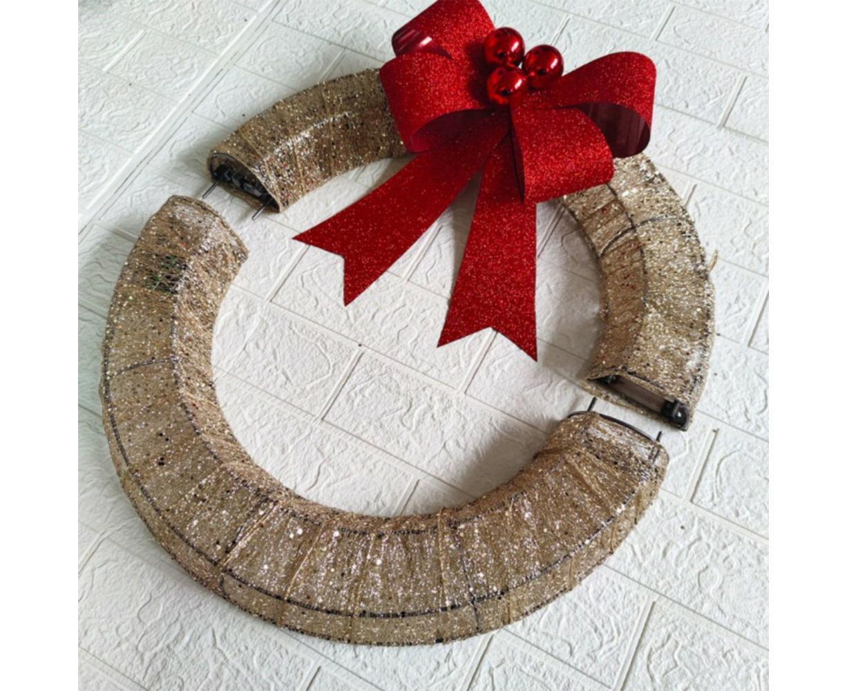 Outdoor Christmas Wreath Decoration, LED Metal Holiday Decor for Home Exterior, Garden - Gold 50CM - Image 5