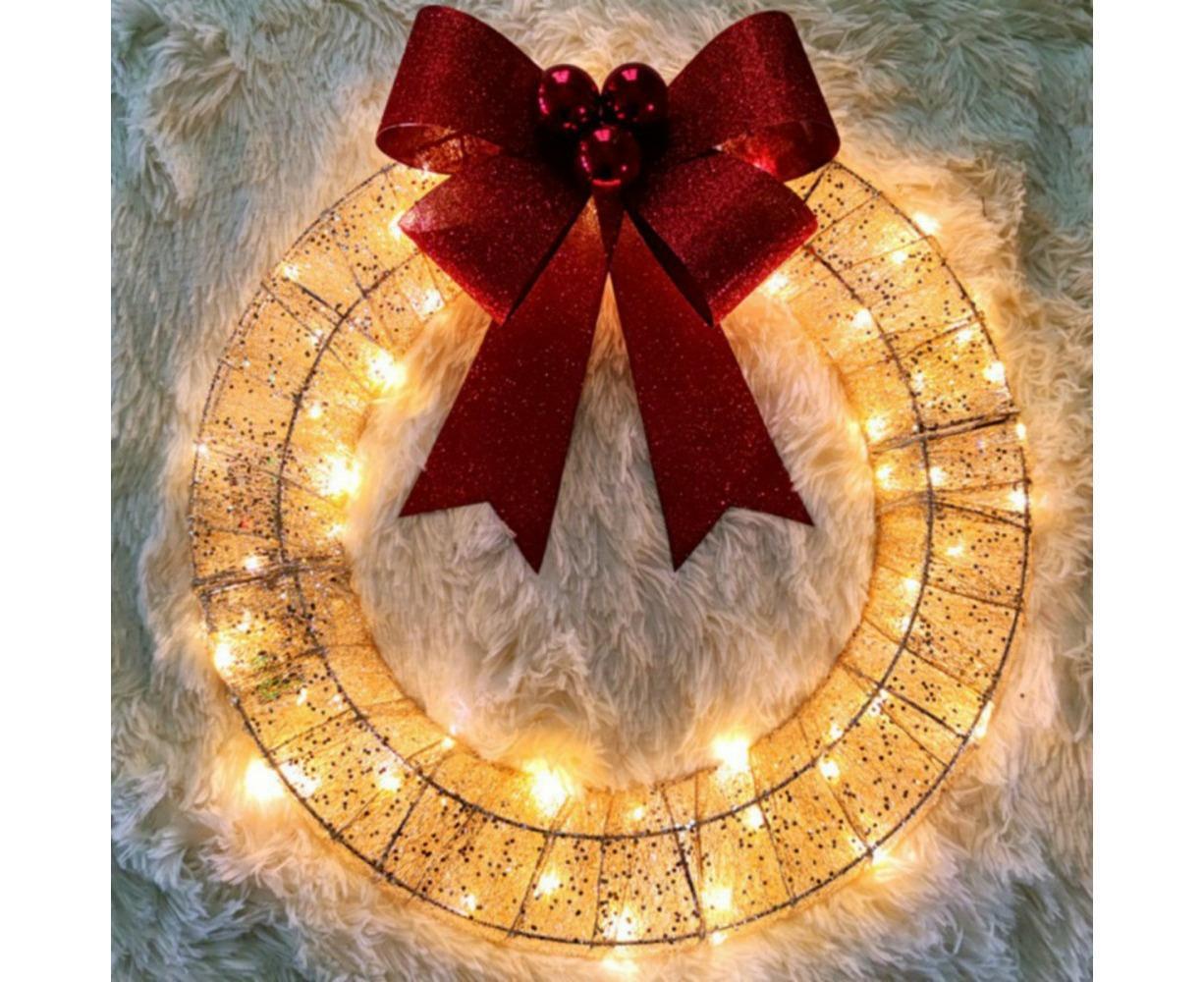 Outdoor Christmas Wreath Decoration, LED Metal Holiday Decor for Home Exterior, Garden - Gold 50CM - Image 6