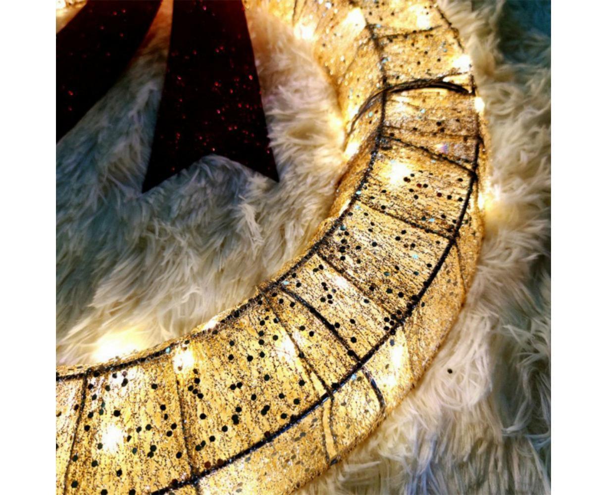 Outdoor Christmas Wreath Decoration, LED Metal Holiday Decor for Home Exterior, Garden - Gold 50CM - Image 8
