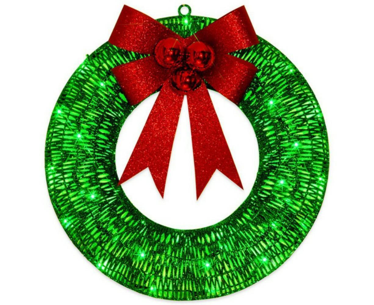 Outdoor Christmas Wreath Decoration, LED Metal Holiday Decor for Home Exterior, Garden - Green 50CM - Image 1
