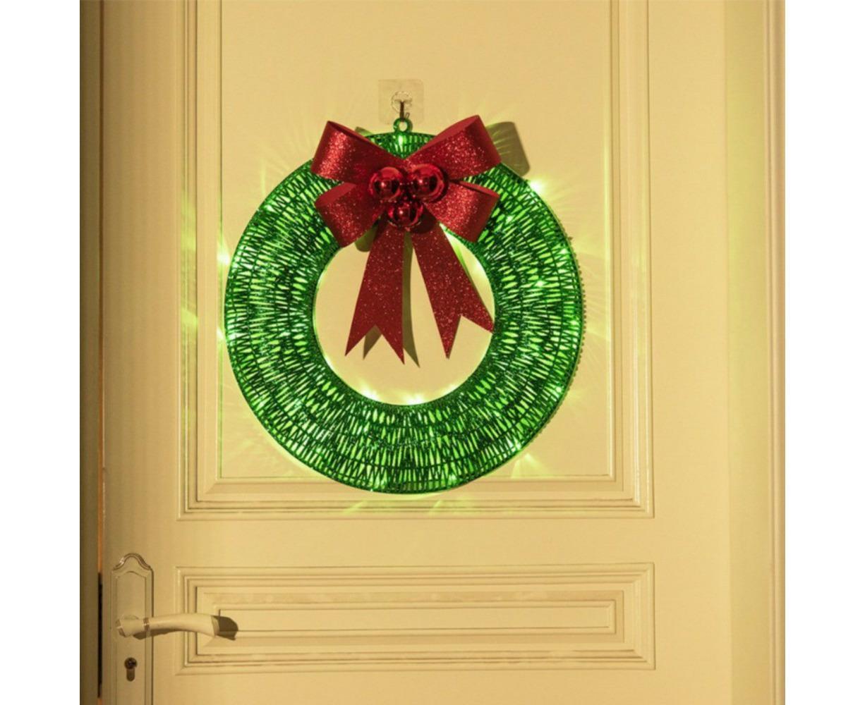 Outdoor Christmas Wreath Decoration, LED Metal Holiday Decor for Home Exterior, Garden - Green 50CM - Image 2