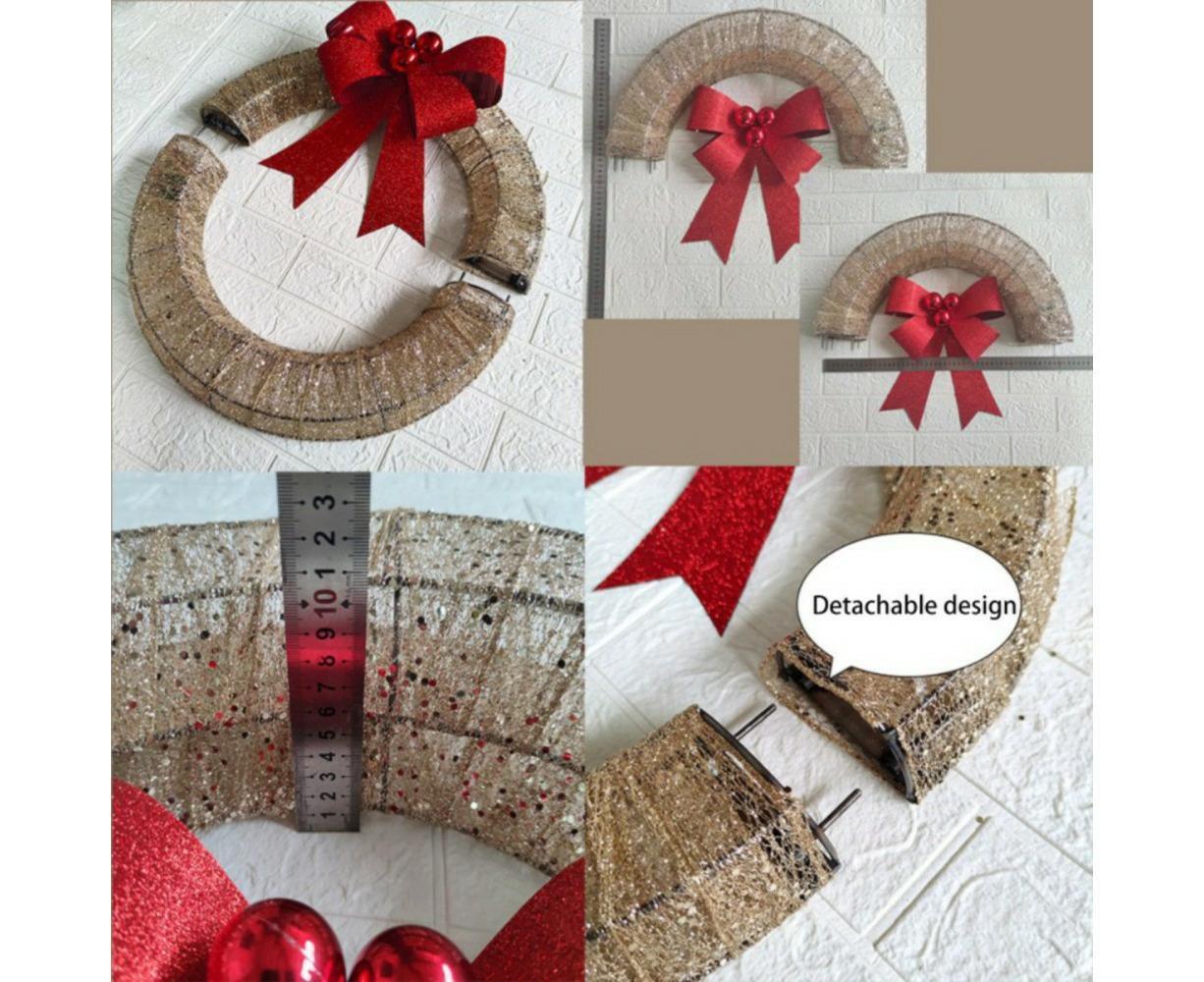 Outdoor Christmas Wreath Decoration, LED Metal Holiday Decor for Home Exterior, Garden - Green 50CM - Image 4