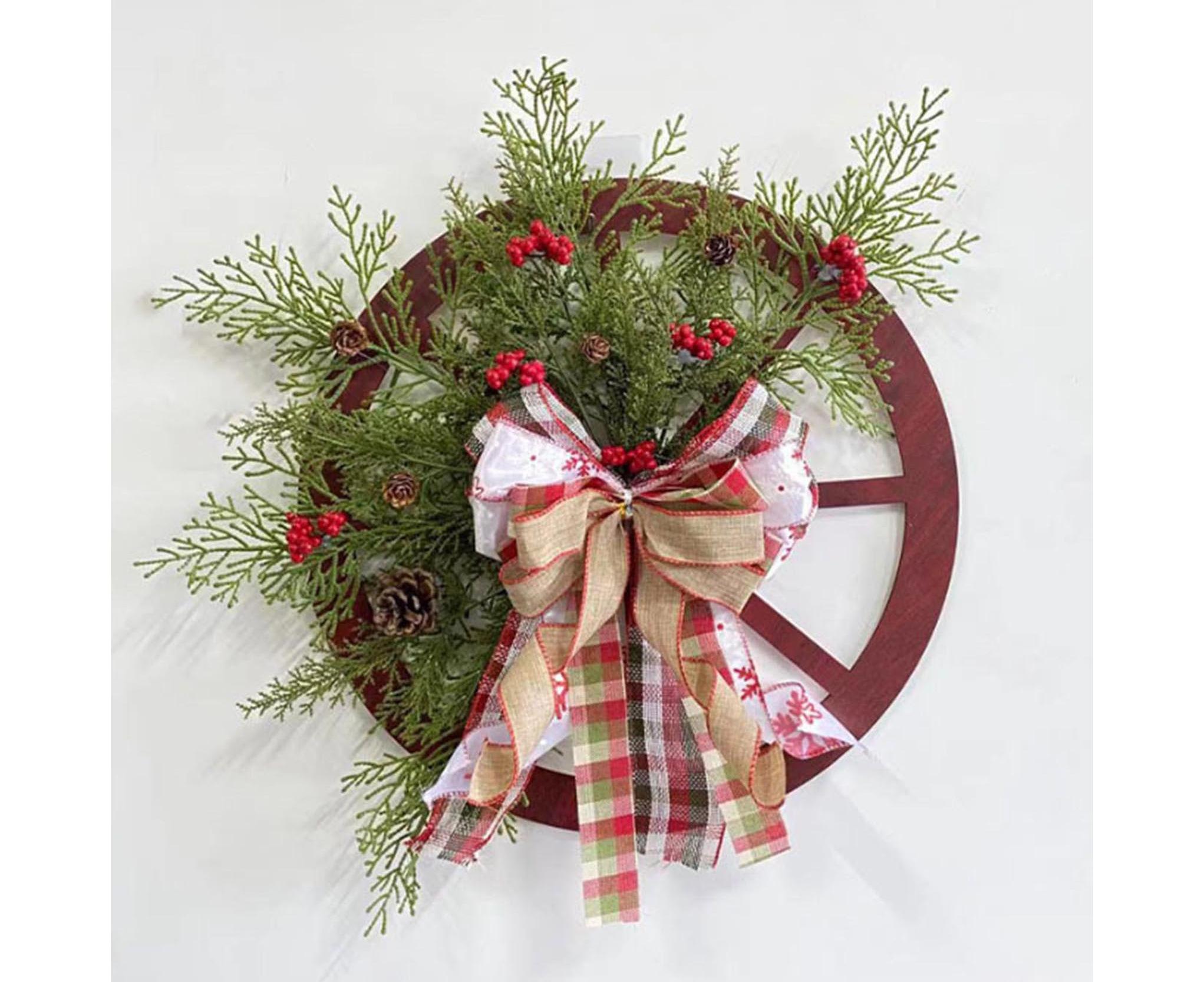 30cm Christmas Wagon Wheel Wreath, Artificial Hanging Garland, Christmas Decorations - Image 2