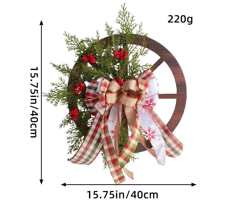 30cm Christmas Wagon Wheel Wreath, Artificial Hanging Garland, Christmas Decorations - Image 3