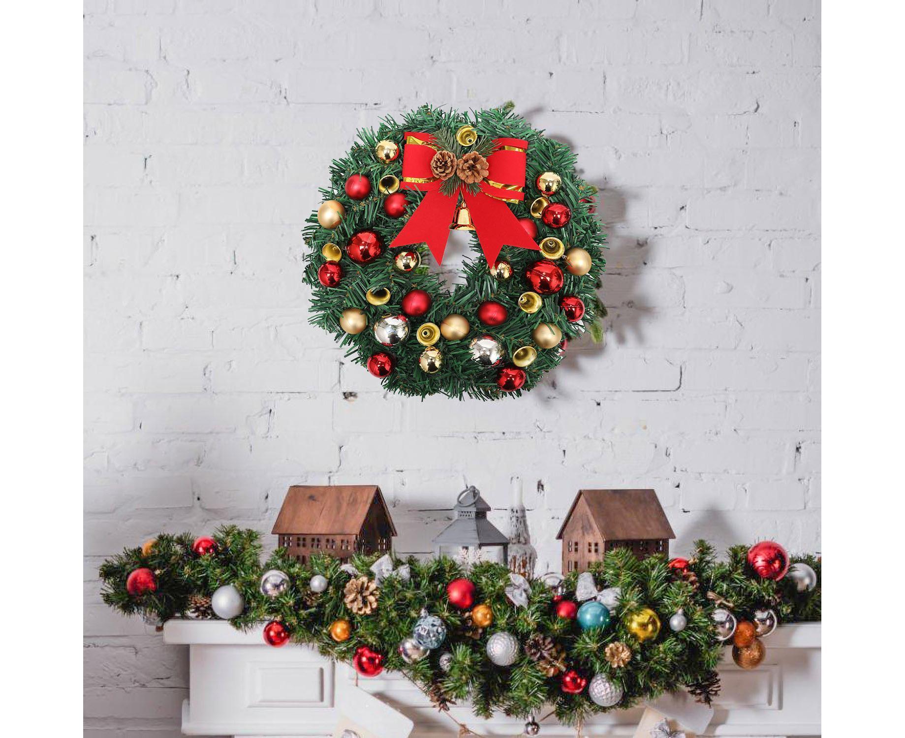 30cm Christmas Wreath with Lights, Christmas Decorations, Artificial Christmas Garland - Image 3