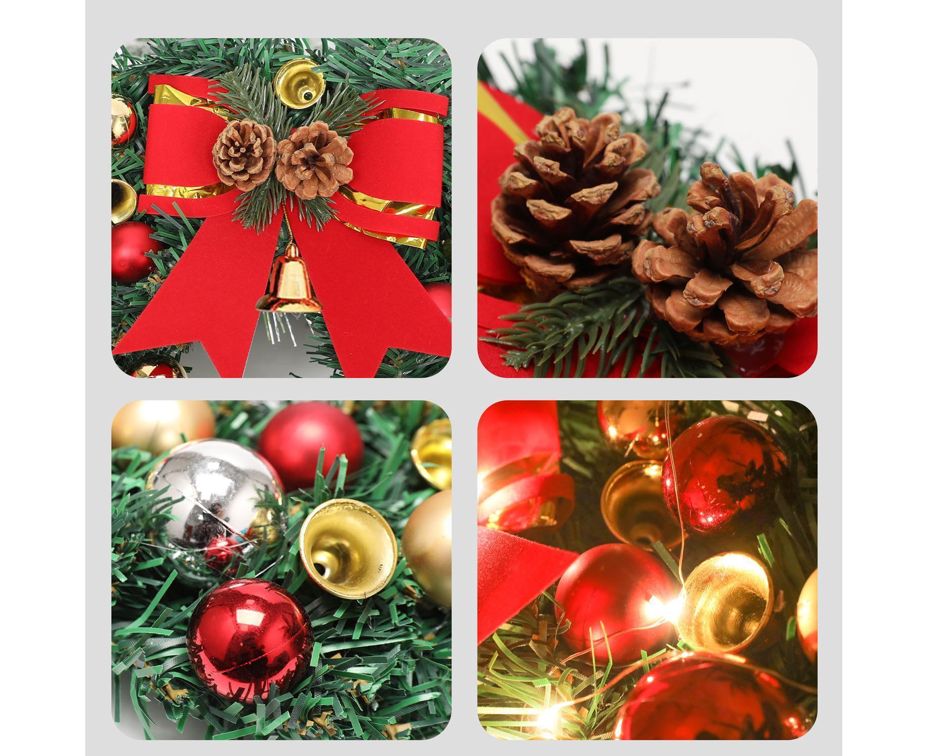 30cm Christmas Wreath with Lights, Christmas Decorations, Artificial Christmas Garland - Image 4