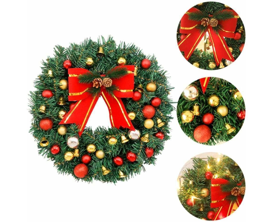 30cm Christmas Wreath with Lights, Christmas Decorations, Artificial Christmas Garland - Image 6