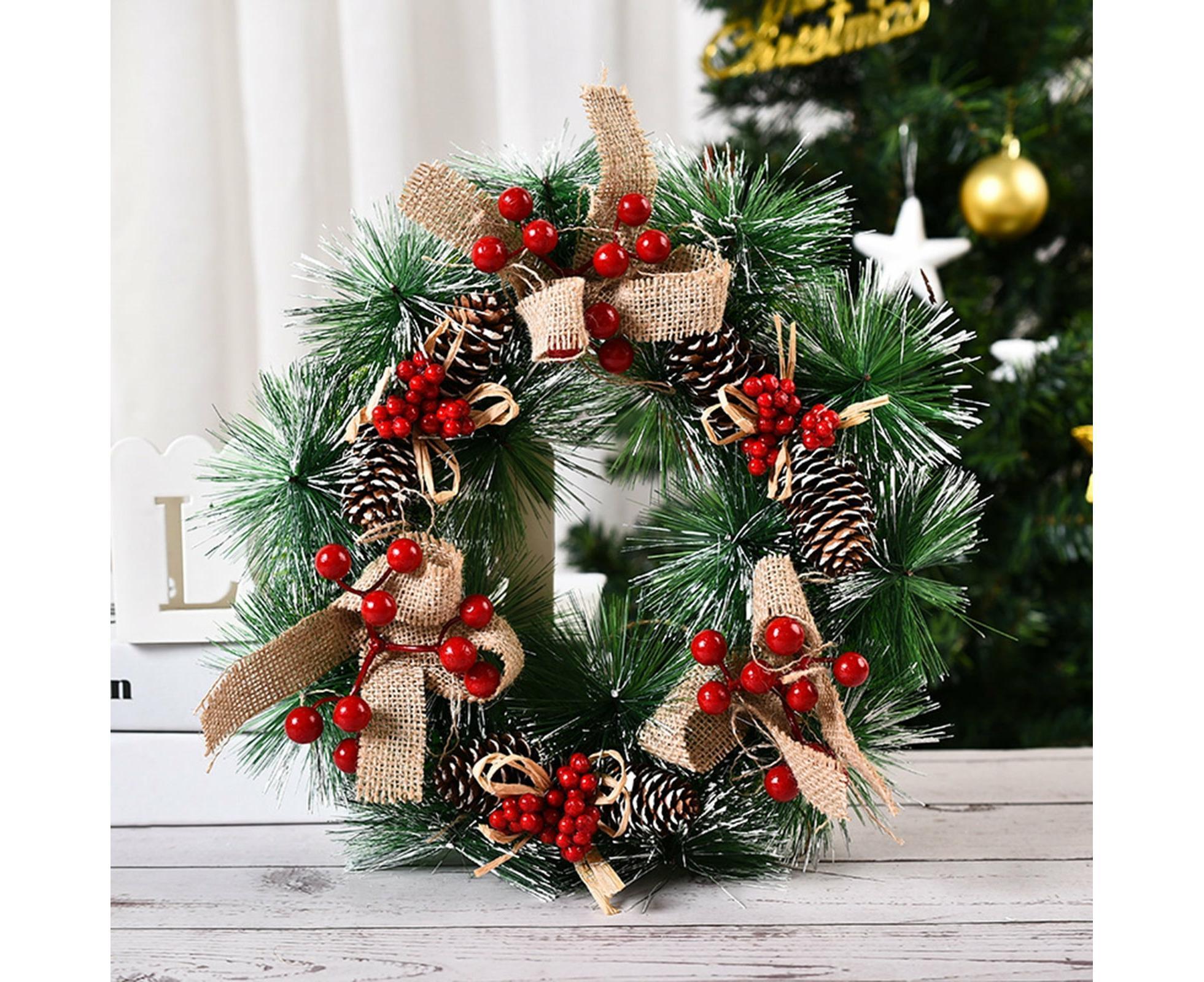 32cm Christmas Wreath, Christmas Garlands, Christmas Decoration, Artificial Pine Cones Wreath - Image 1