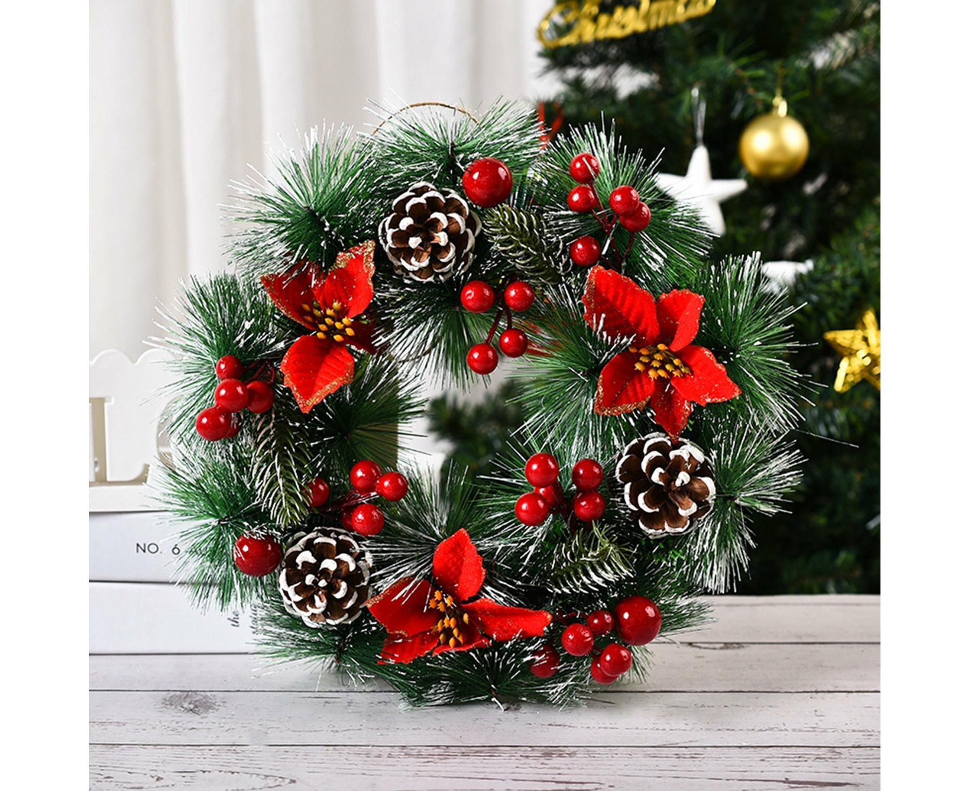 32cm Christmas Wreath, Christmas Garlands, Christmas Decoration, Artificial Pine Cones, Red Berry Wreath - Image 1