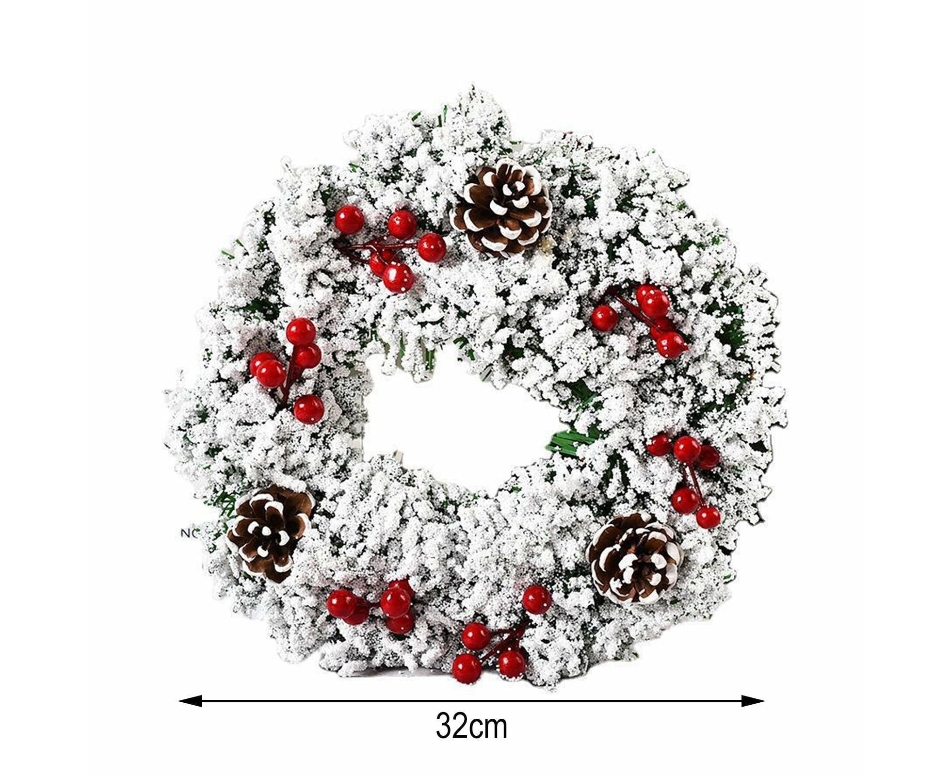 32cm Christmas Wreath, Christmas Garlands, Christmas Decoration, Artificial Pine Cones, Red Berry Wreath - Image 5