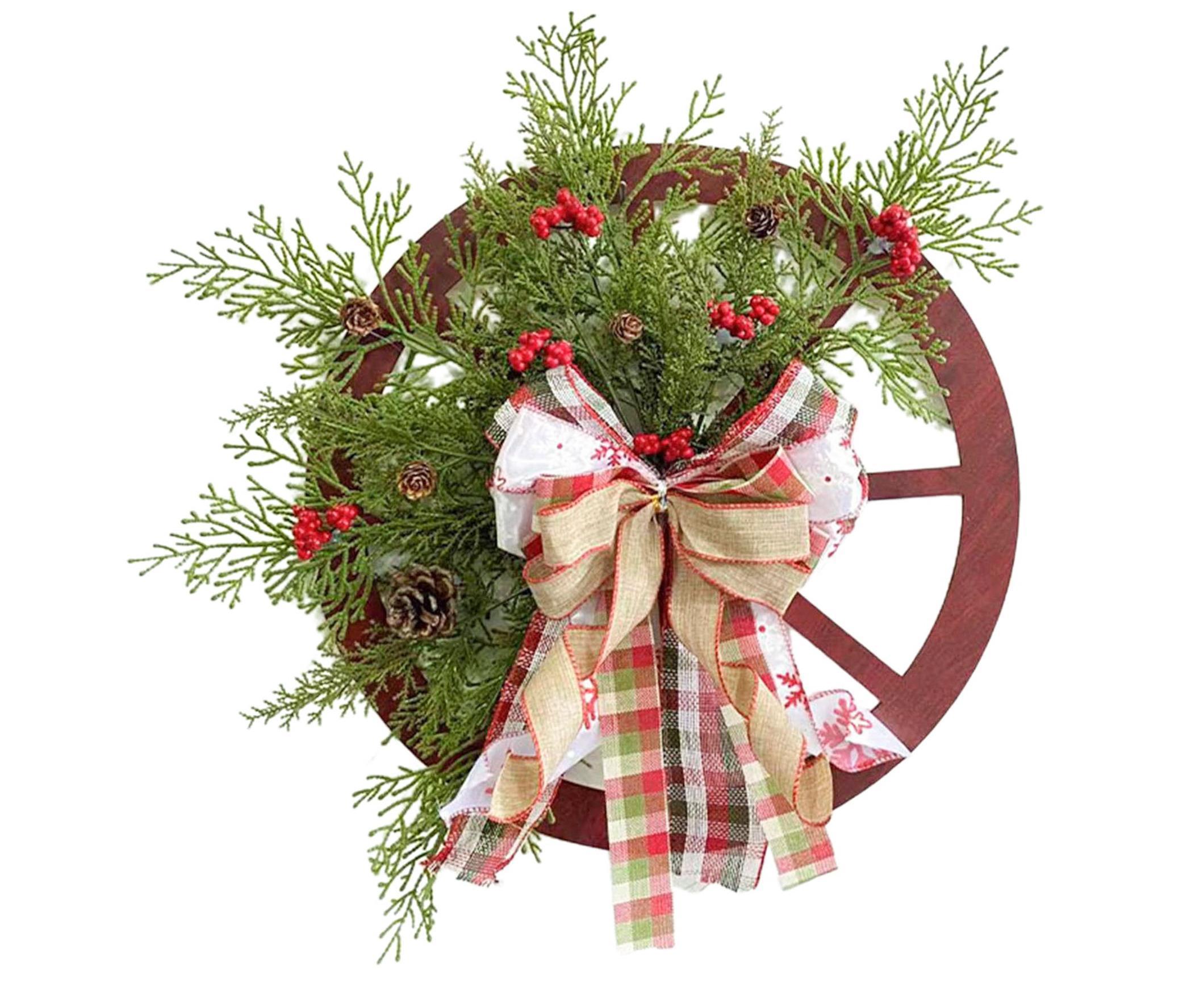 40cm Christmas Wagon Wheel Wreath, Artificial Hanging Garland, Christmas Decorations - Image 1