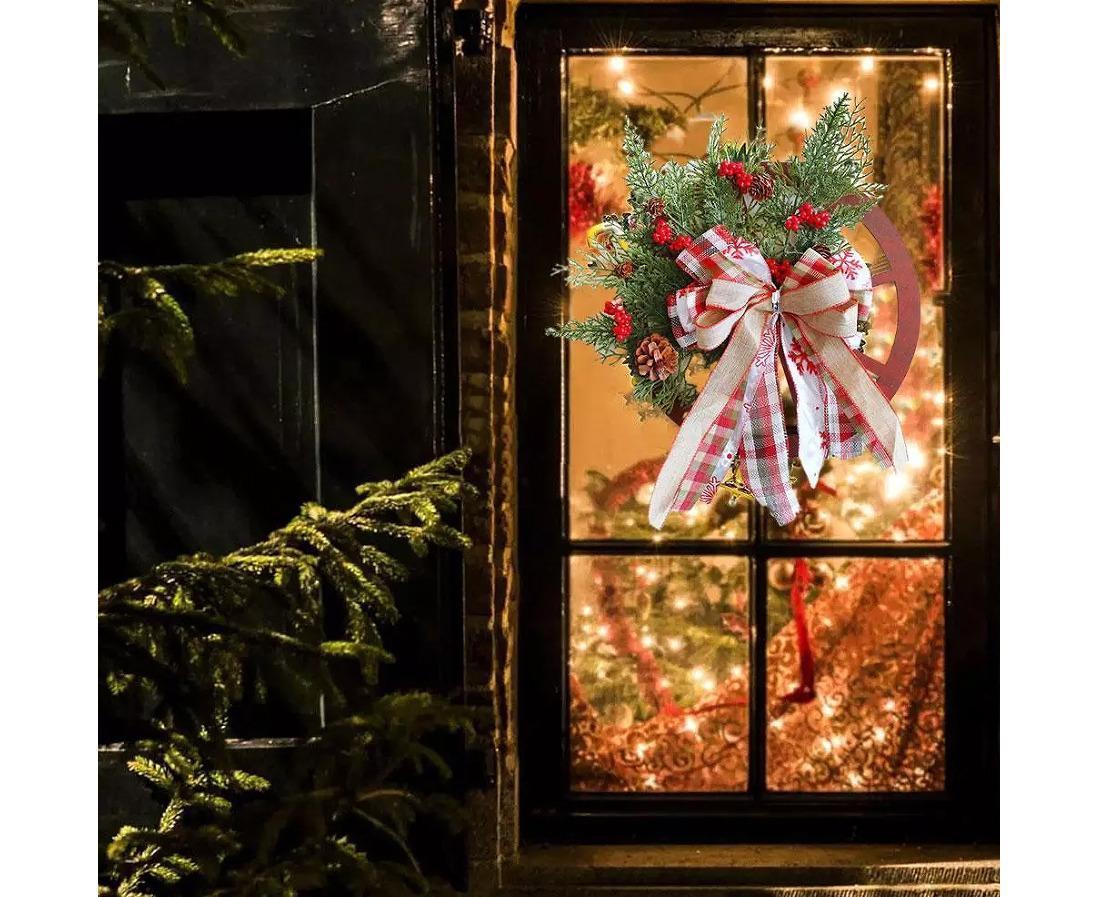 40cm Christmas Wagon Wheel Wreath, Artificial Hanging Garland, Christmas Decorations - Image 4