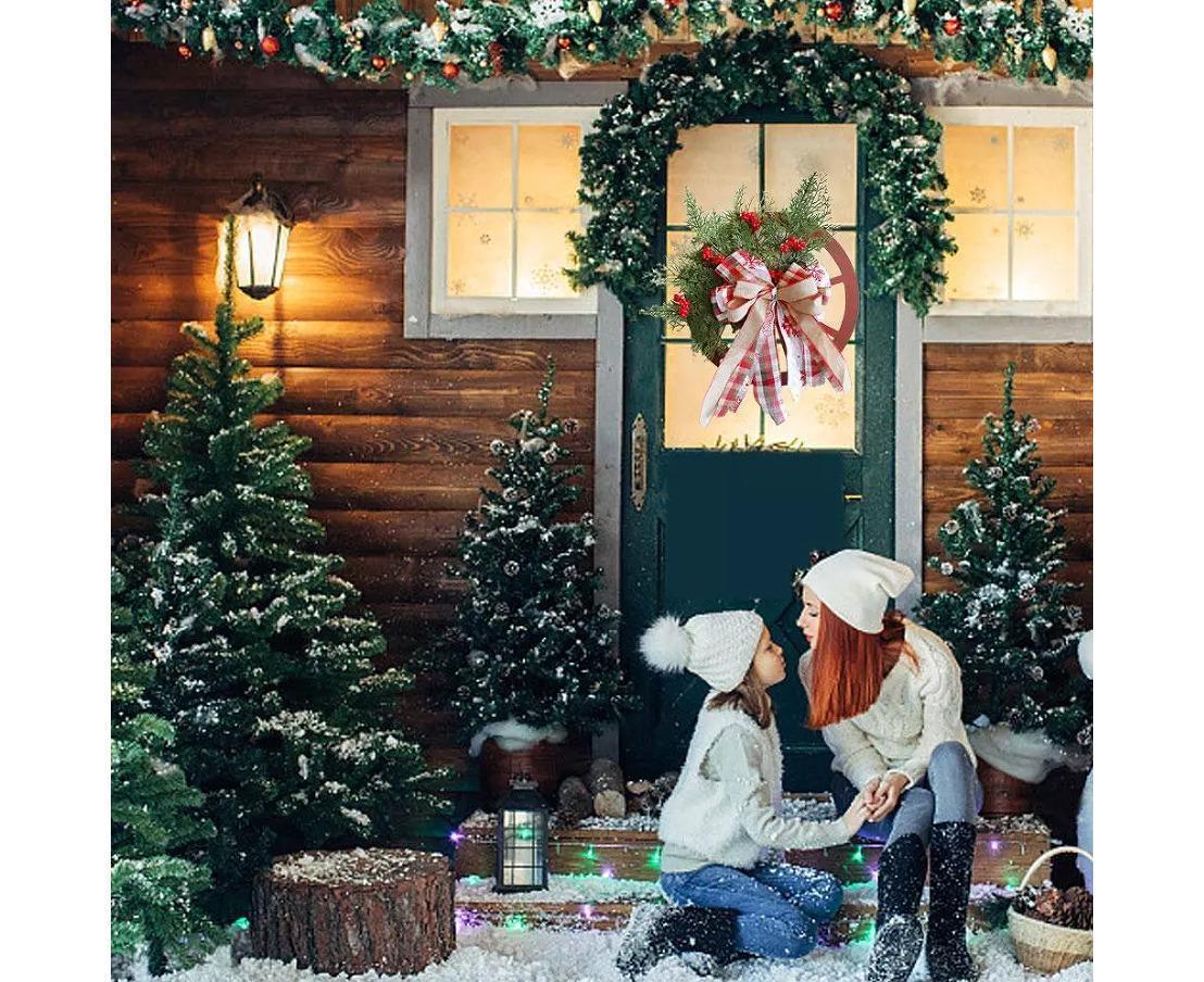 40cm Christmas Wagon Wheel Wreath, Artificial Hanging Garland, Christmas Decorations - Image 5