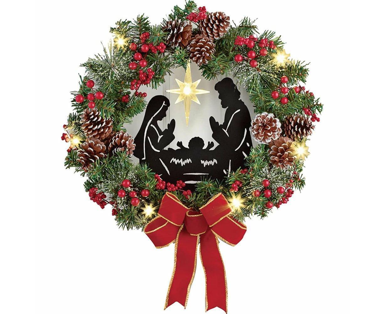 40cm Christmas Wreath for Nativity Scene, Christmas Decorations, Artificial Christmas Wreath - Image 1