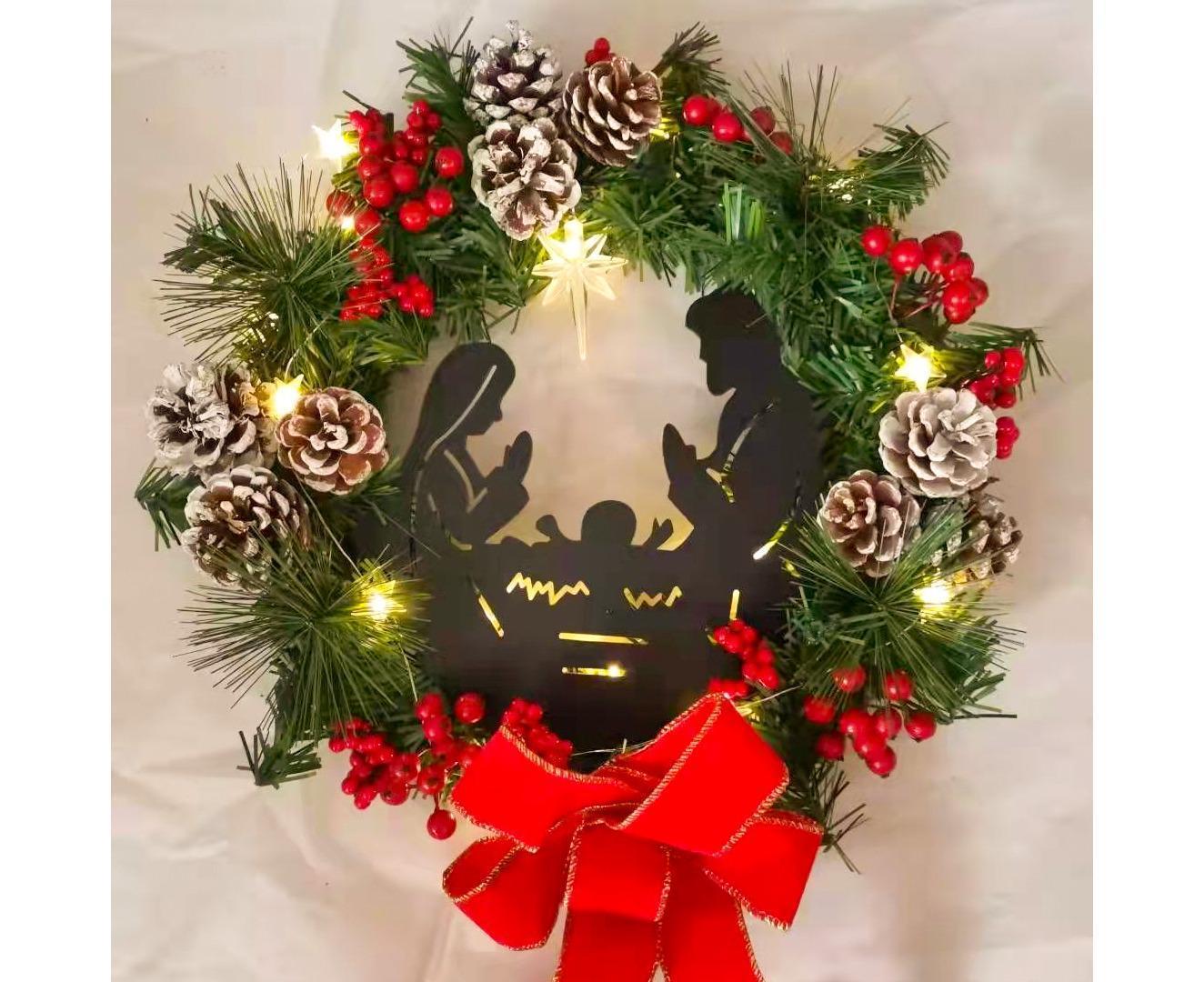 40cm Christmas Wreath for Nativity Scene, Christmas Decorations, Artificial Christmas Wreath - Image 3