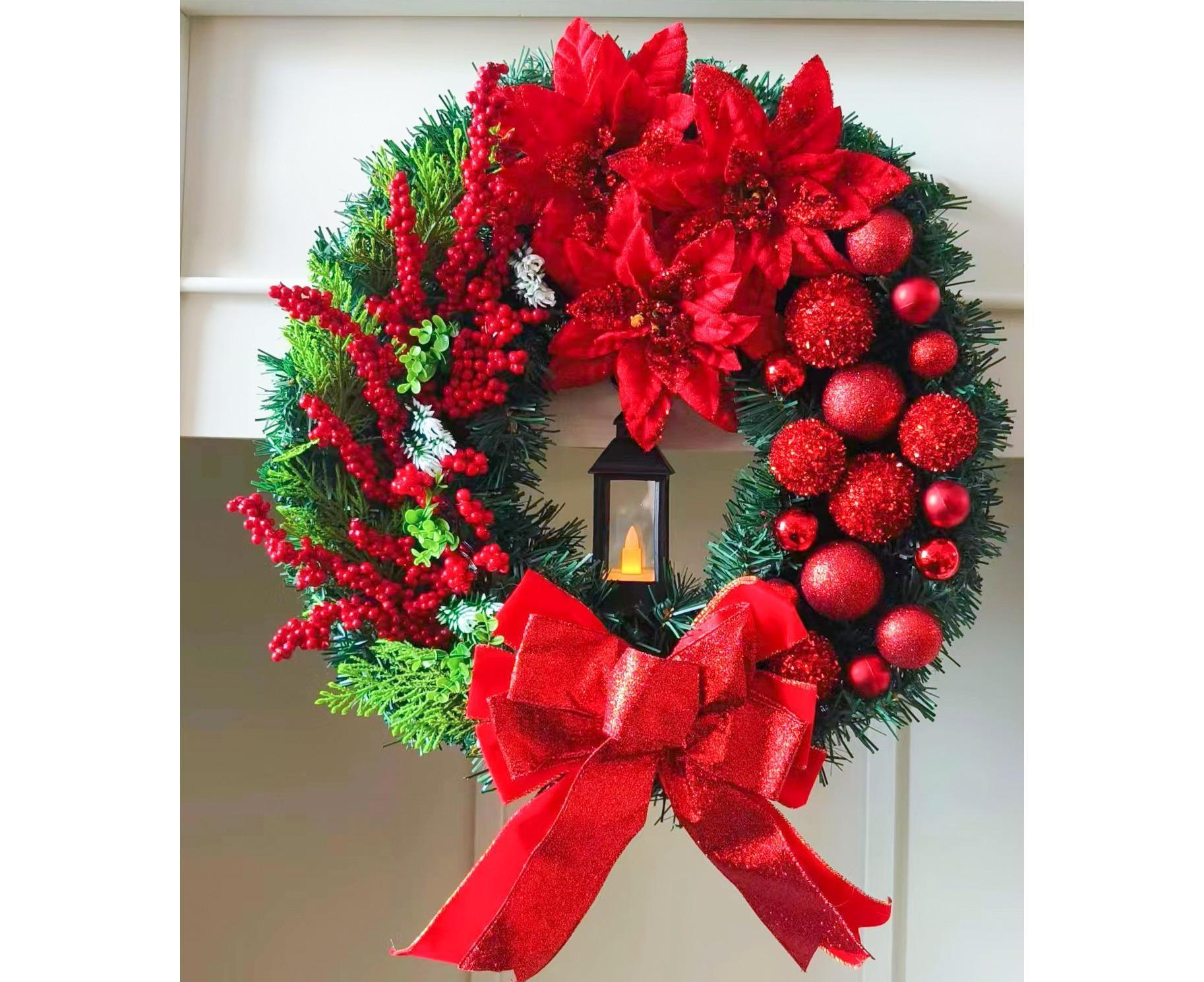 45cm Christmas Wreath with LED Light, Christmas Decoration, Artificial Christmas Wreath - Image 1