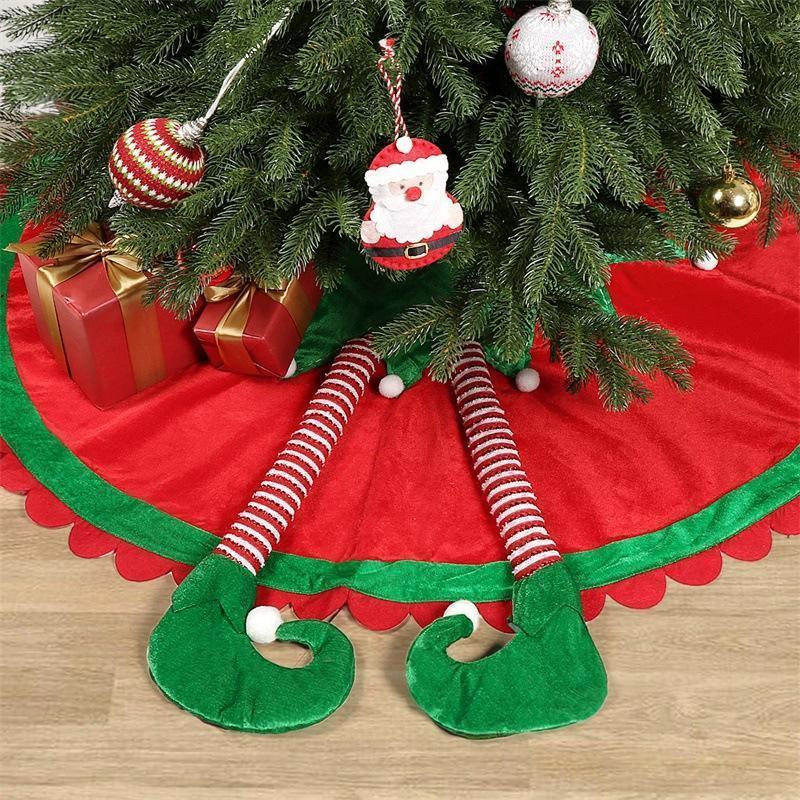 48 Inch Elf Christmas Tree Skirt with Candy Striped Legs and Wavy Trim, Christmas Decoration - Image 1