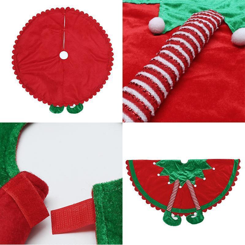48 Inch Elf Christmas Tree Skirt with Candy Striped Legs and Wavy Trim, Christmas Decoration - Image 3