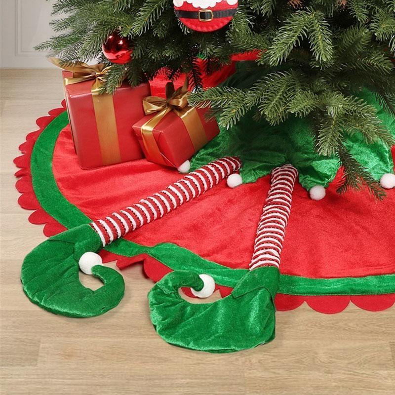 48 Inch Elf Christmas Tree Skirt with Candy Striped Legs and Wavy Trim, Christmas Decoration - Image 4