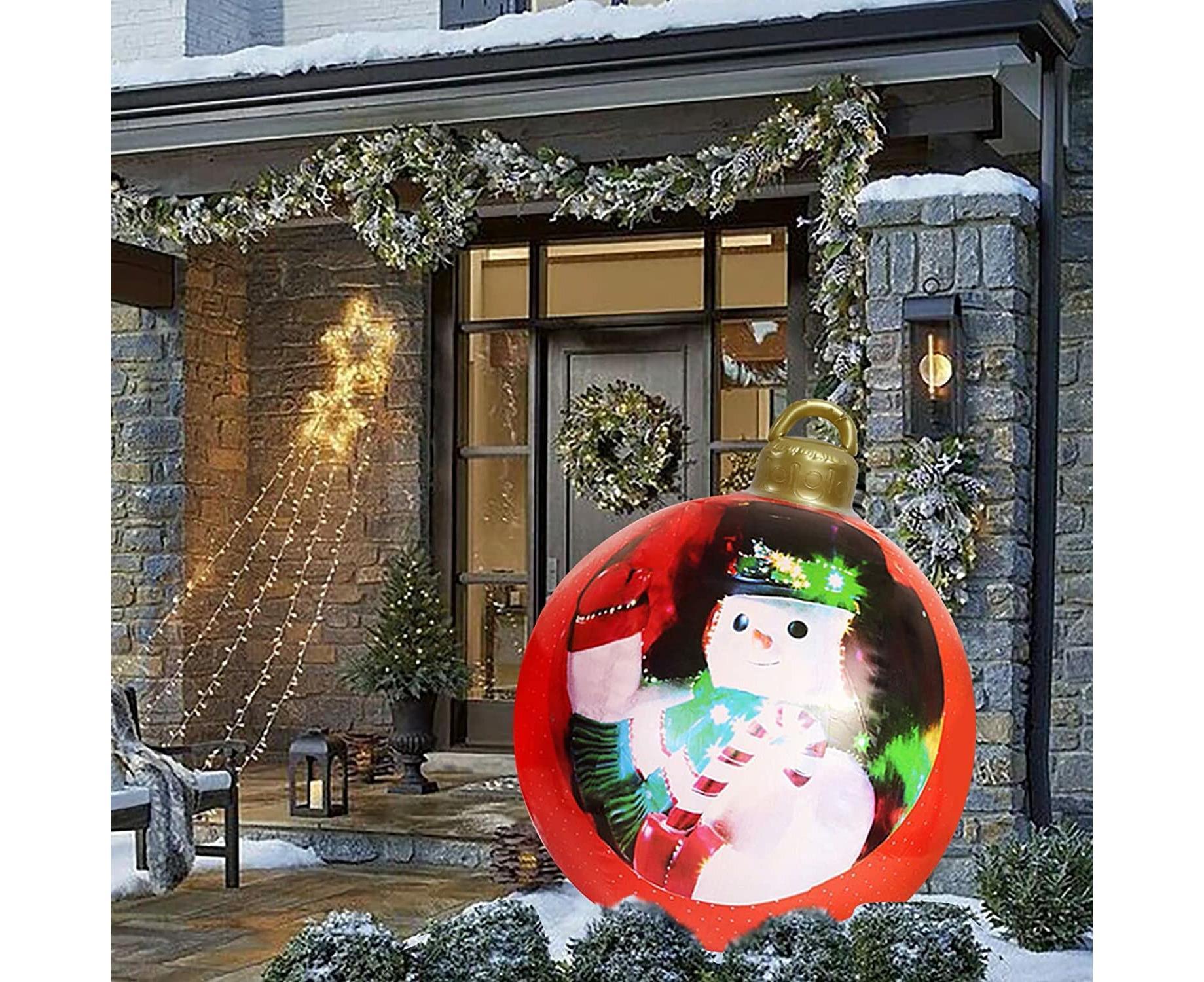 60cm Giant Inflatable Christmas Ball, PVC Decoration Ball for Outdoor, Holiday, Patio, Porch (Red Stripes) - Image 4