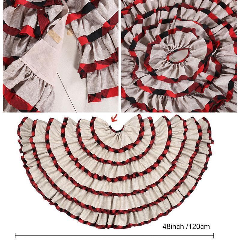 Plaid Christmas Tree Skirt 48 Inch, 6 Layers Red and Black Ruffled Christmas Tree Skirt - Image 3