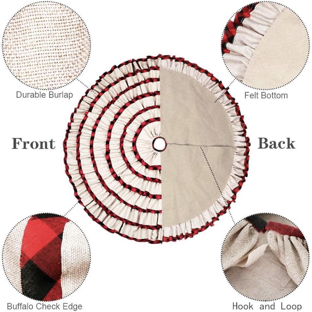 Plaid Christmas Tree Skirt 48 Inch, 6 Layers Red and Black Ruffled Christmas Tree Skirt - Image 4