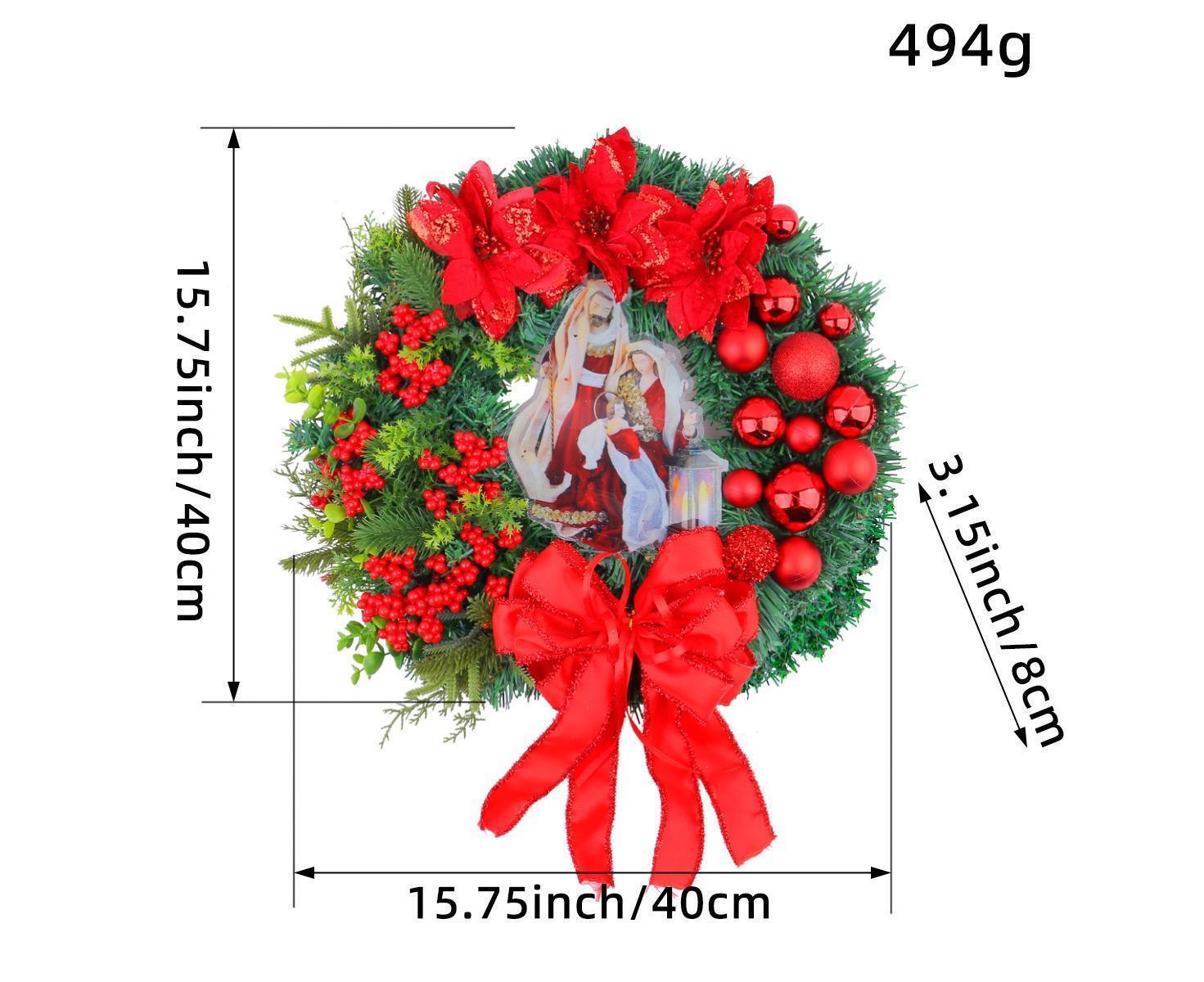 Nativity Christmas Wreath, 40cm Artificial Christmas Garlands, Christmas Decorations - Image 3