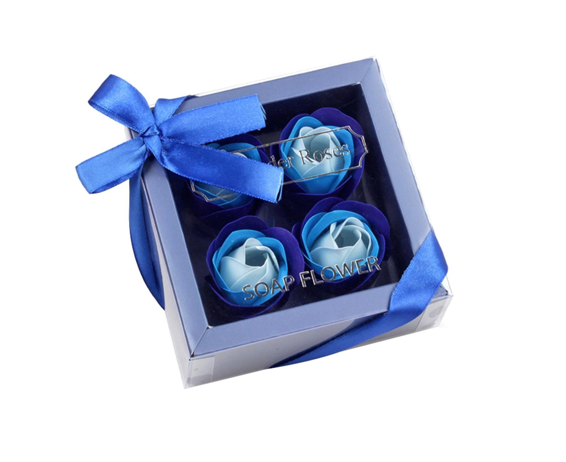 1 Box Soap Rose Flower Charming Vivid Nice-Smelling Colorfast Soap Flower Gift Box for Valentine's Day - Blue - Image 1