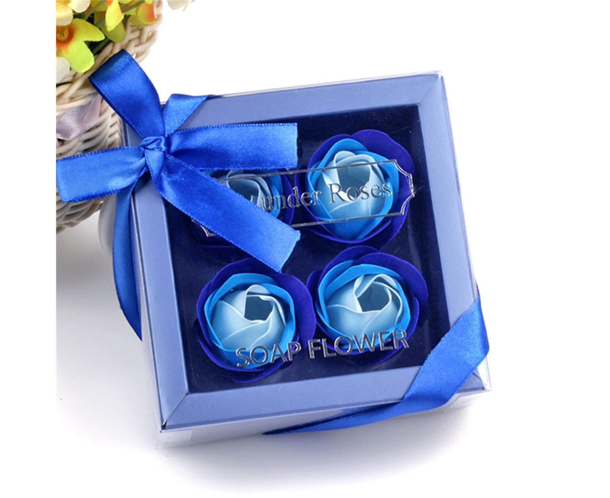 1 Box Soap Rose Flower Charming Vivid Nice-Smelling Colorfast Soap Flower Gift Box for Valentine's Day - Blue - Image 3
