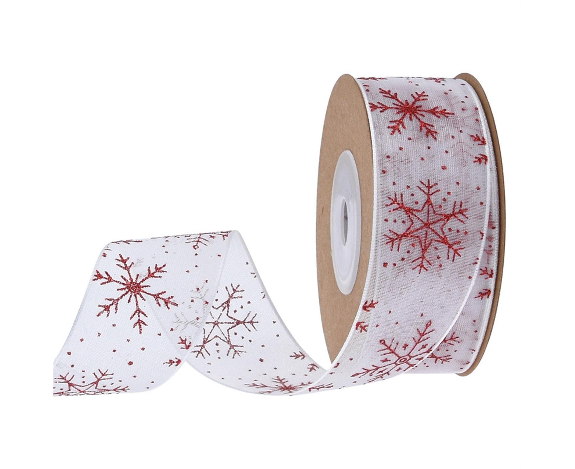 1 Roll 10M Christmas Ribbon Snowflake Pattern Foldable Decorative Xmas Packaging Decoration Ribbon for Christmas - Red - Image 1