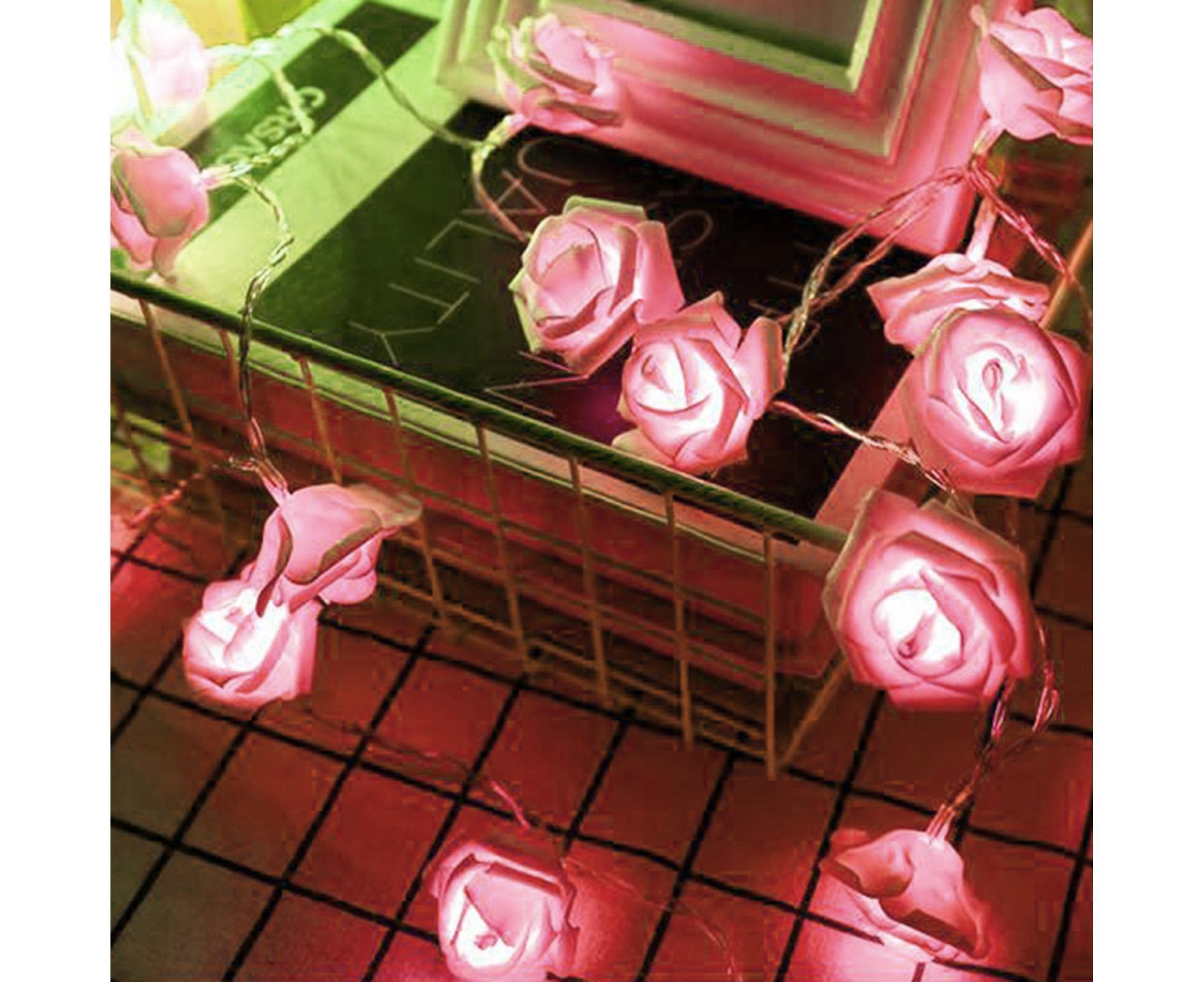 1 String Fairy Light High Brightness Realistic Battery Operated Beautiful LED Rose Flower Holiday Supplies - Pink - Image 2