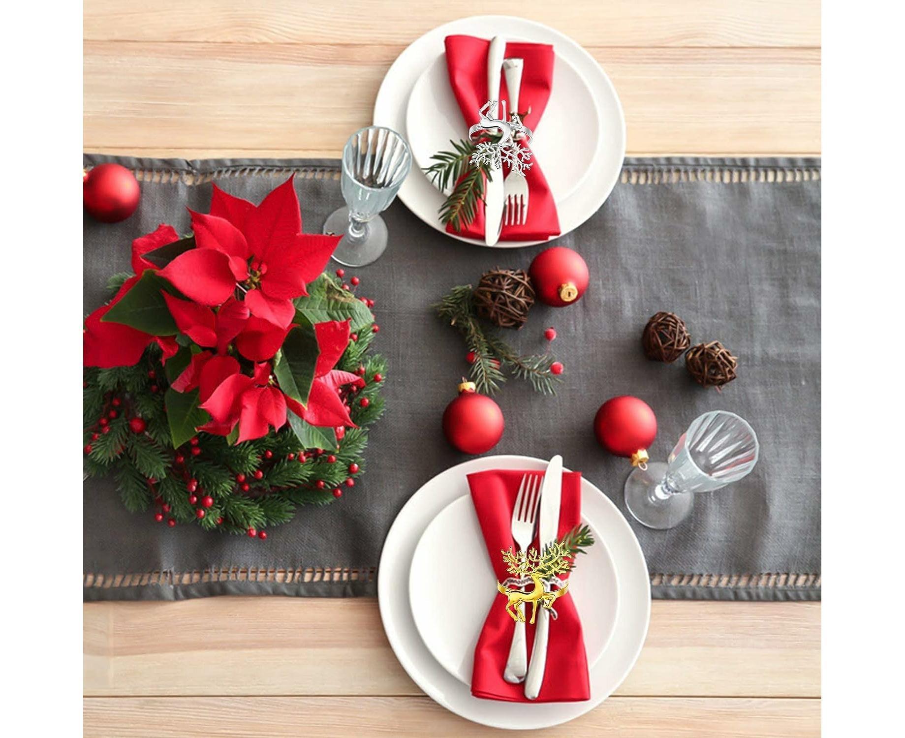 12Pcs Christmas Deer Napkin Rings Set, Glossy Elk Napkin Holder, Chic Reindeer Napkin Buckle,Xmas Dining Table Decor Supplies (Silver) - Image 2