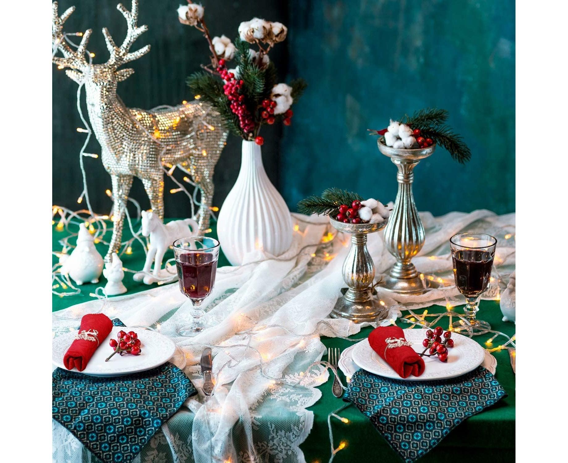 12Pcs Christmas Deer Napkin Rings Set, Glossy Elk Napkin Holder, Chic Reindeer Napkin Buckle,Xmas Dining Table Decor Supplies (Silver) - Image 5