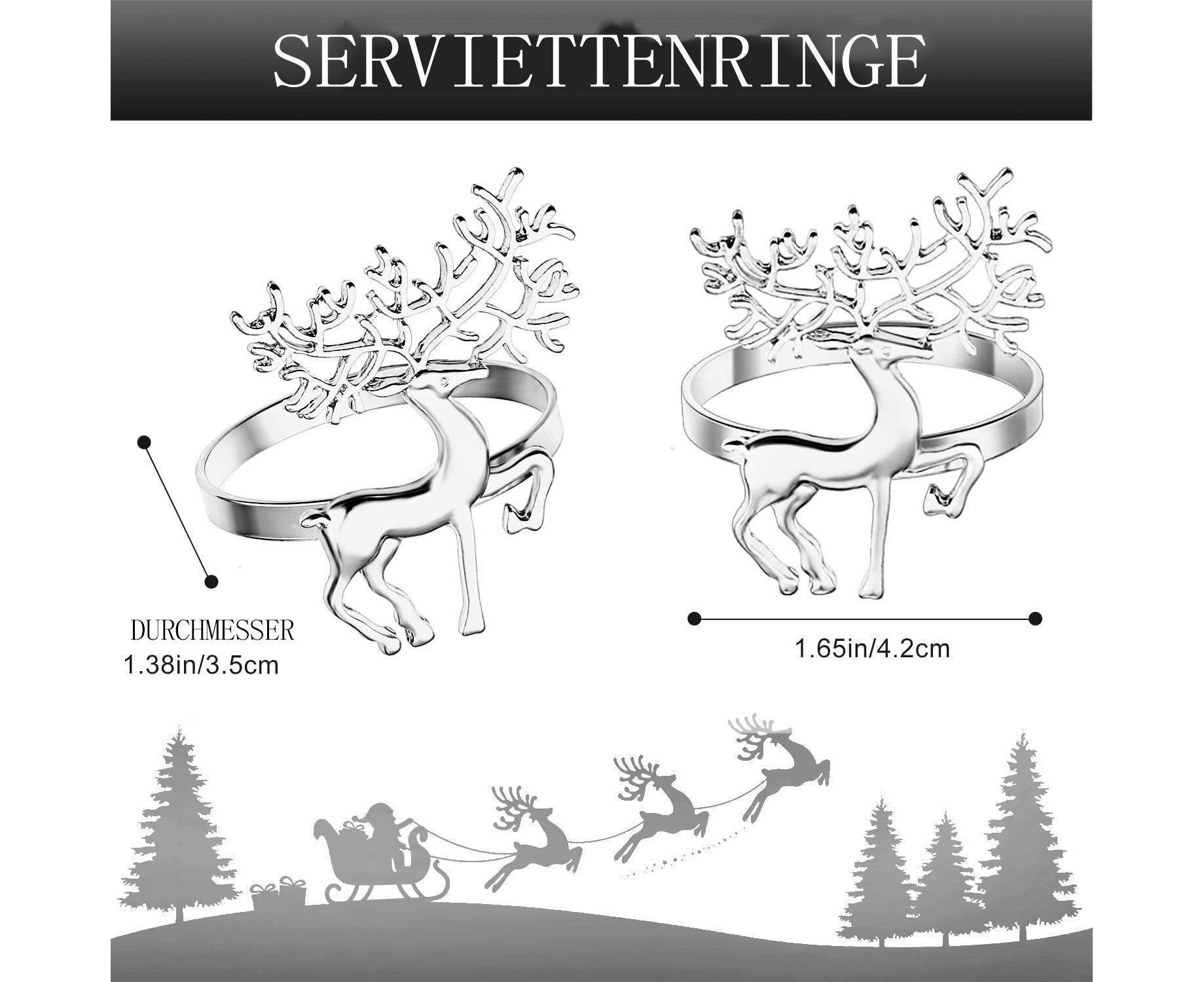 12Pcs Christmas Deer Napkin Rings Set, Glossy Elk Napkin Holder, Chic Reindeer Napkin Buckle,Xmas Dining Table Decor Supplies (Silver) - Image 6