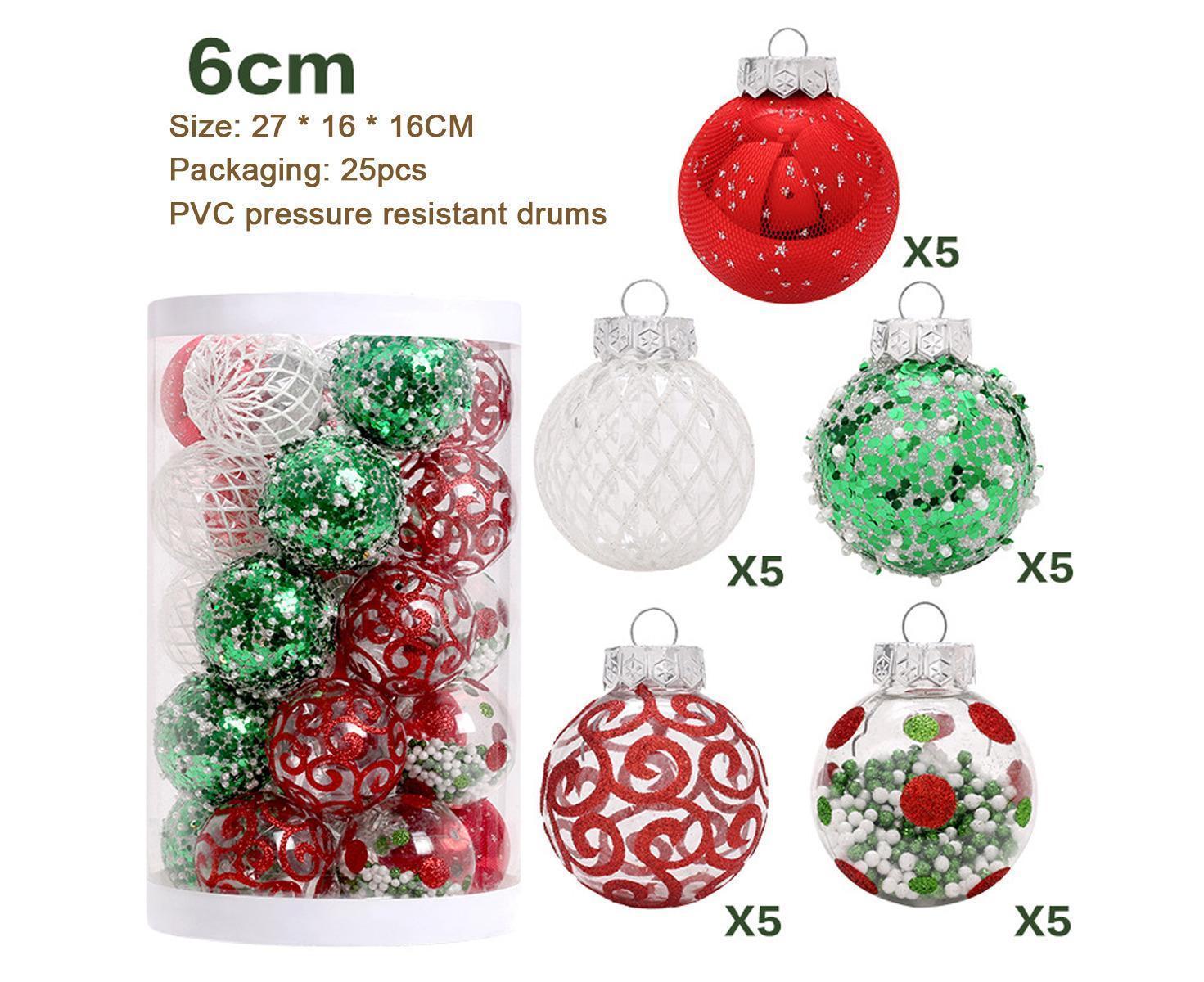 25pcs Christmas Decorations 6cm Xmas Tree Hanging Ball Xmas Tree Hanging Balls Xmas Hanging Balls Decor Decoration Christmas Decoration-Red Green White - Image 2