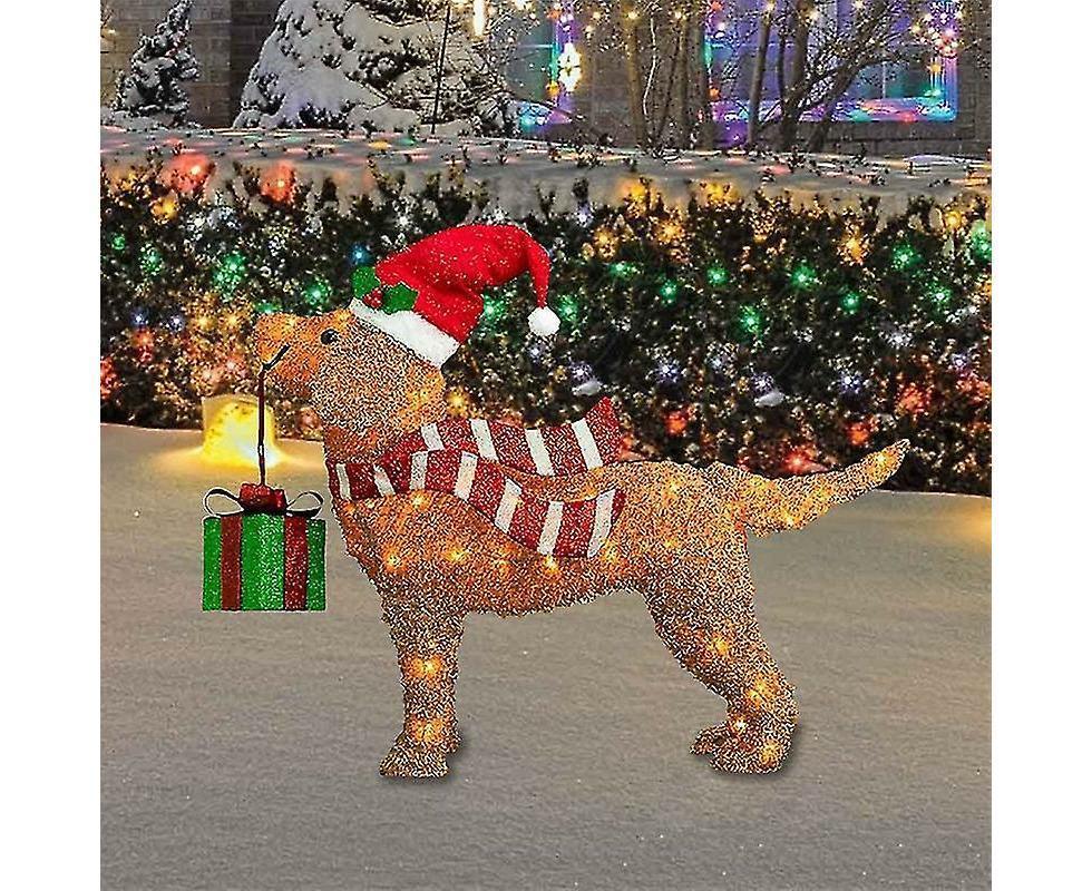 2D Christmas Dog With Led Lights Yard Decoration With Acrylic Garden Stake - Image 1