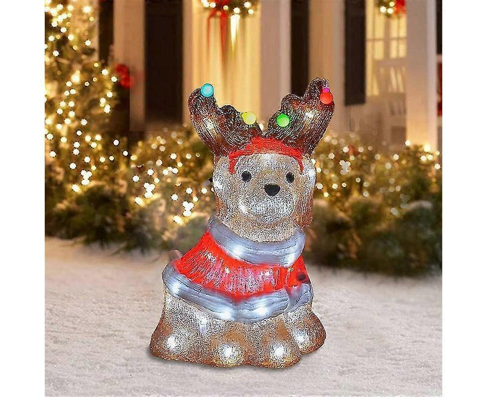 2D Christmas Dog With Led Lights Yard Decoration With Acrylic Garden Stake - Image 1