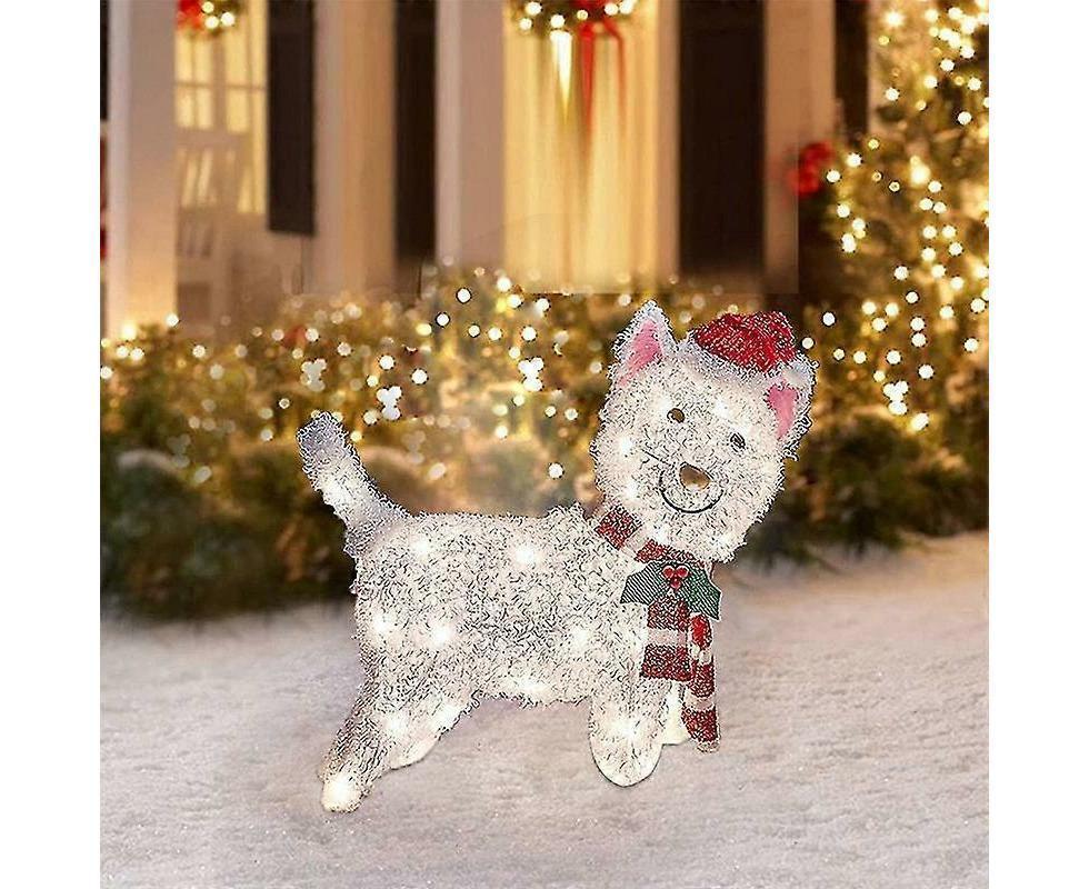 2D Christmas Dog With Led Lights Yard Decoration With Acrylic Garden Stake - Image 1