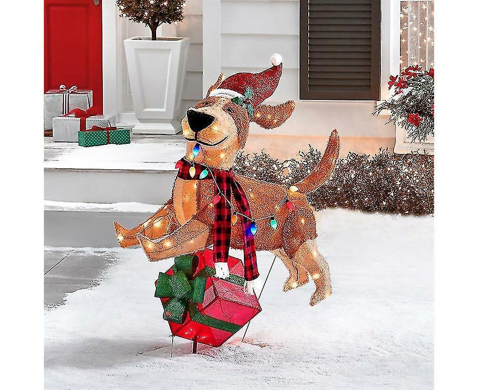 2D Christmas Dog With Led Lights Yard Decoration With Acrylic Garden Stake - Image 1