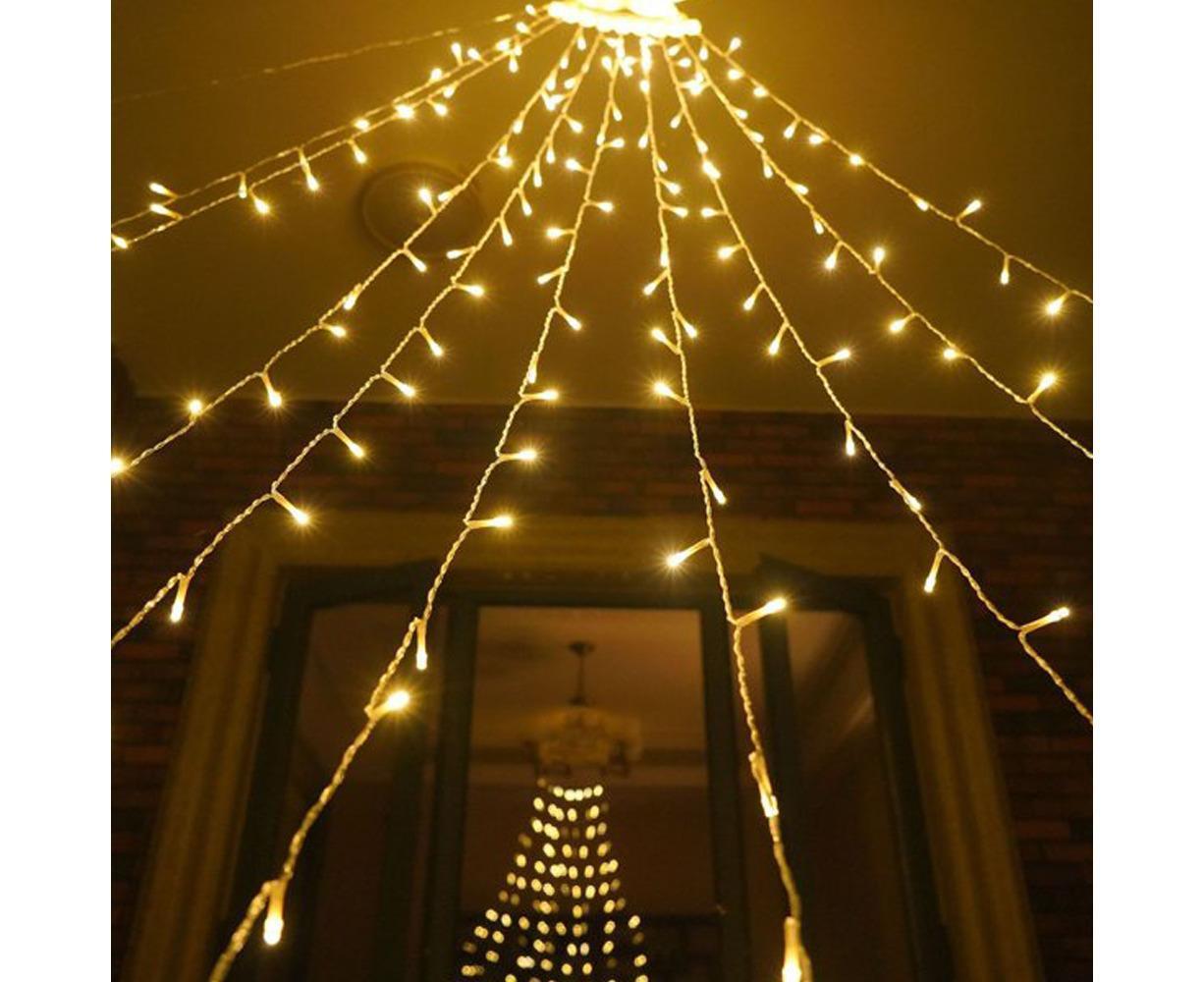 350 LED Solar Waterfall String Light Fairy Xmas Tree Hanging Decor Outdoor - Warm White - Image 3