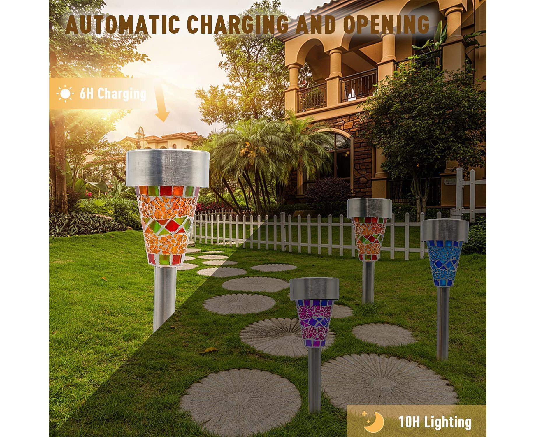 3pcs Solar Lights Outdoor Pathway Garden Cracked Stained Glasses Pathway Lights Mosaic Glass Landscape Lights Mix 3 Color LED Solar Waterproof Lights - Image 3