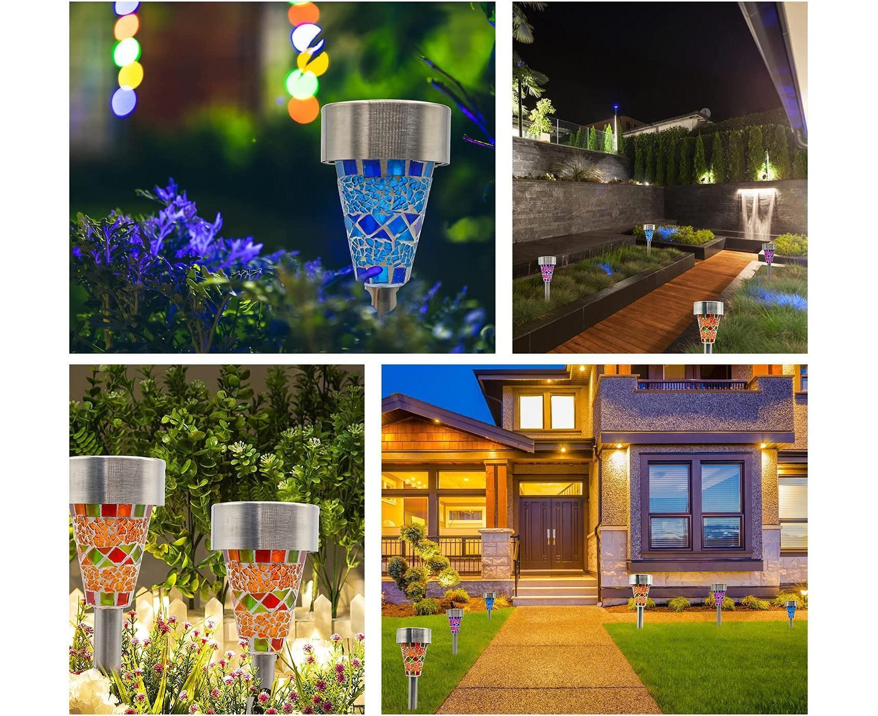 3pcs Solar Lights Outdoor Pathway Garden Cracked Stained Glasses Pathway Lights Mosaic Glass Landscape Lights Mix 3 Color LED Solar Waterproof Lights - Image 4