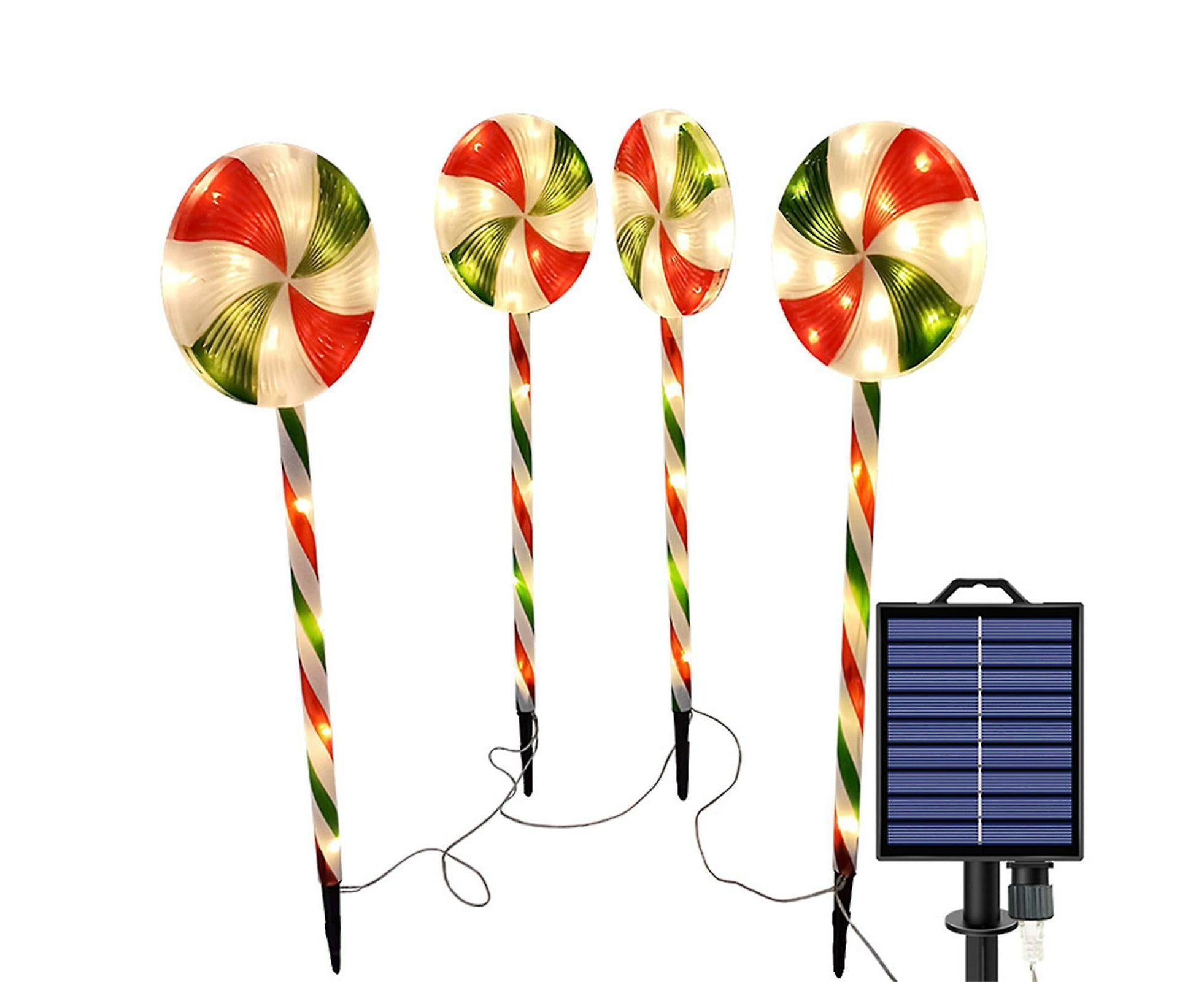4 Packs Solar Lollipops Cane Light Candy Cane Walkside Lights With 8 Modes 39.5*20*8cm - Image 1