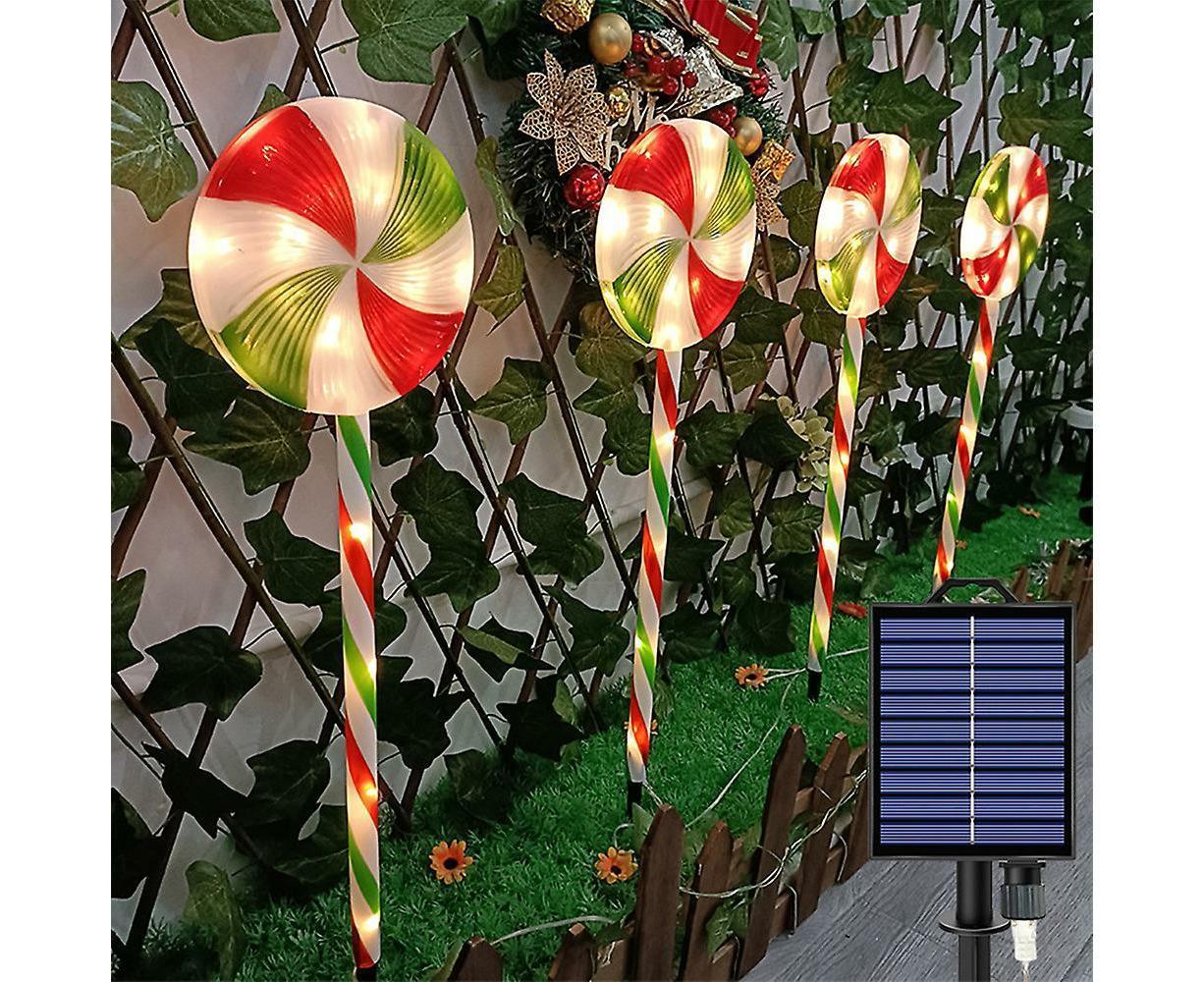 4 Packs Solar Lollipops Cane Light Candy Cane Walkside Lights With 8 Modes 39.5*20*8cm - Image 2